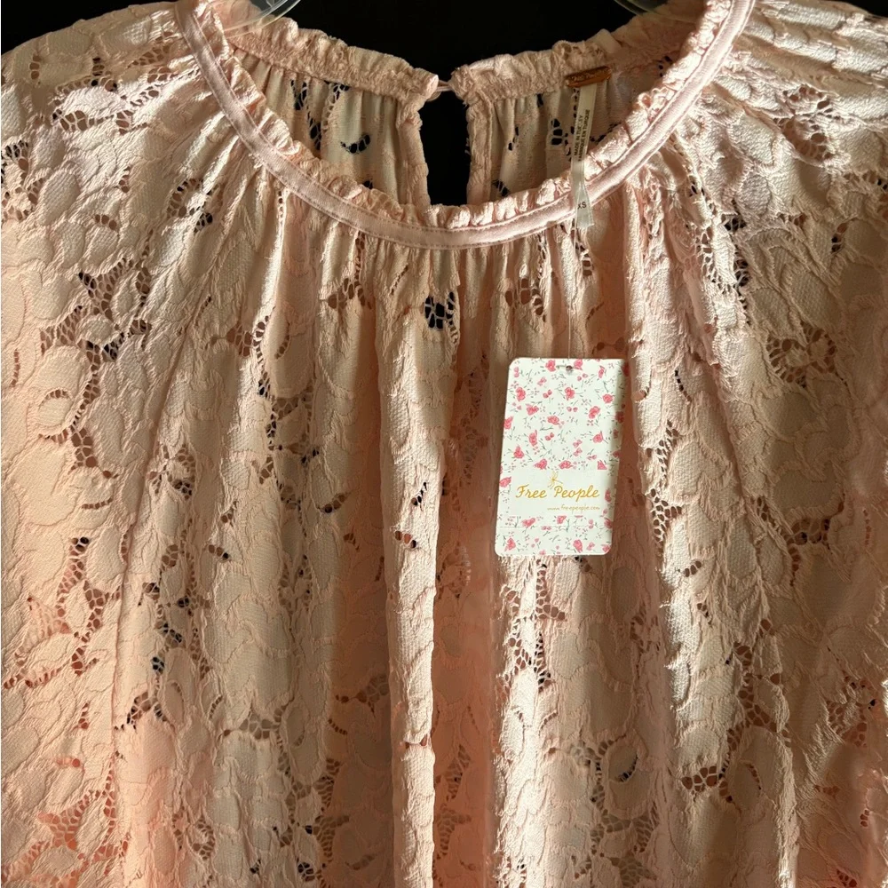 FREE PEOPLE NWT Sz XS Pink Lace BOHO Blouse - Picture 2 of 12